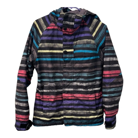 Burton Striped Multicolor Hooded Ski Snowboard Jacket small - Picture 1 of 5